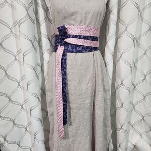 Hand Crafted 100% Silk Obi Style Wrap Belt Paisley Pink Navy Reclaimed Unique